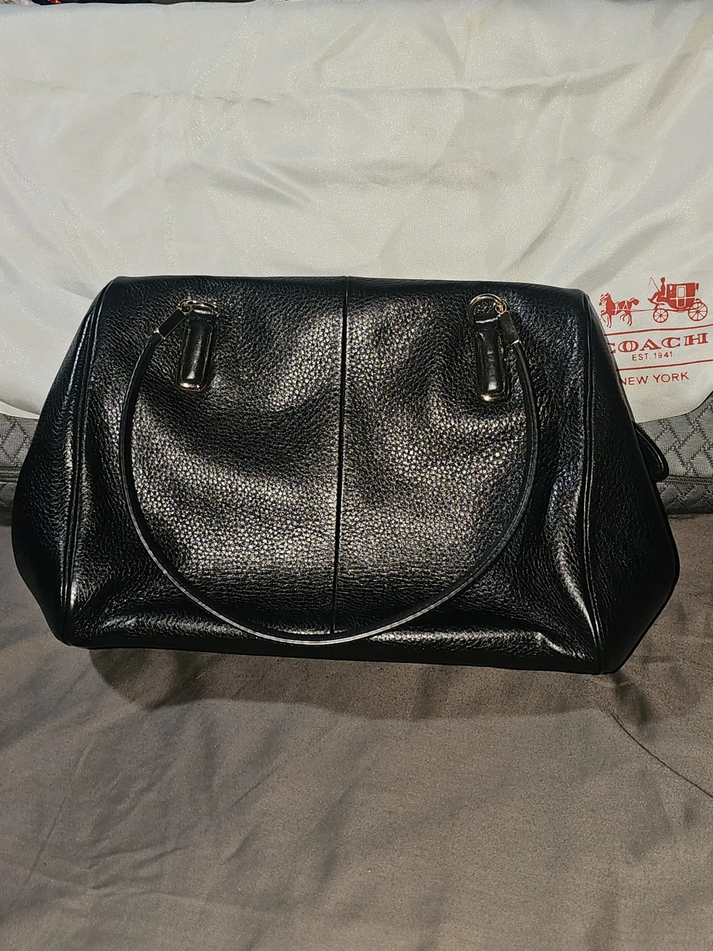 Authentic Coach Black Leather Turnlock Satchel
